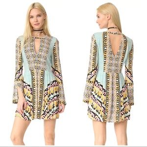 Free People Tegan Border Printed Mini Dress Blue 2